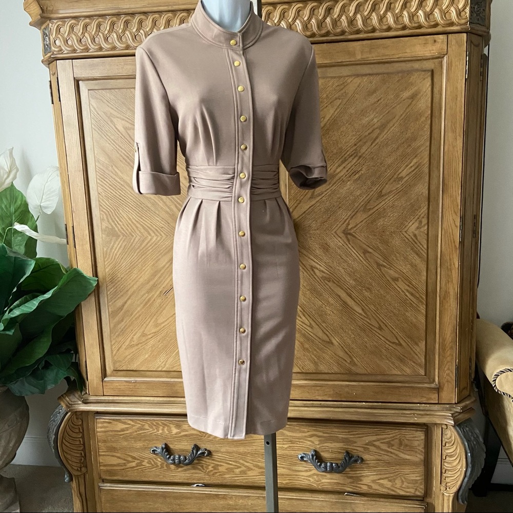 Calvin Klein Nude Stretch High Collar Midi Dress